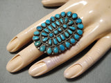 Best Vintage Native American Navajo Larry Moses Begay Turquoise Sterling Silver Cluster Ring-Nativo Arts