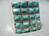 Native American Huge Vintage Navajo Turquoise Squared Inlay Sterling Silver Ring-Nativo Arts