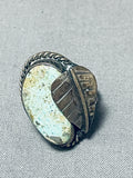 Very Intricate Matrix Vintage Native American Navajo Sterling Silver Leaf Ring Old-Nativo Arts