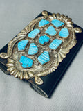 Native American 148 Grams Vintage Zuni Hand Carved Turquoise Sterling Silver Ketoh Bracelet-Nativo Arts