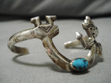 Symbolic Vintage Native American Navajo Turquoise Sterling Silver Kachina Bracelet Old-Nativo Arts