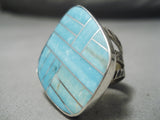 Native American One Most Intricate Navajo Turquoise Inlay Sterling Silver Ring-Nativo Arts
