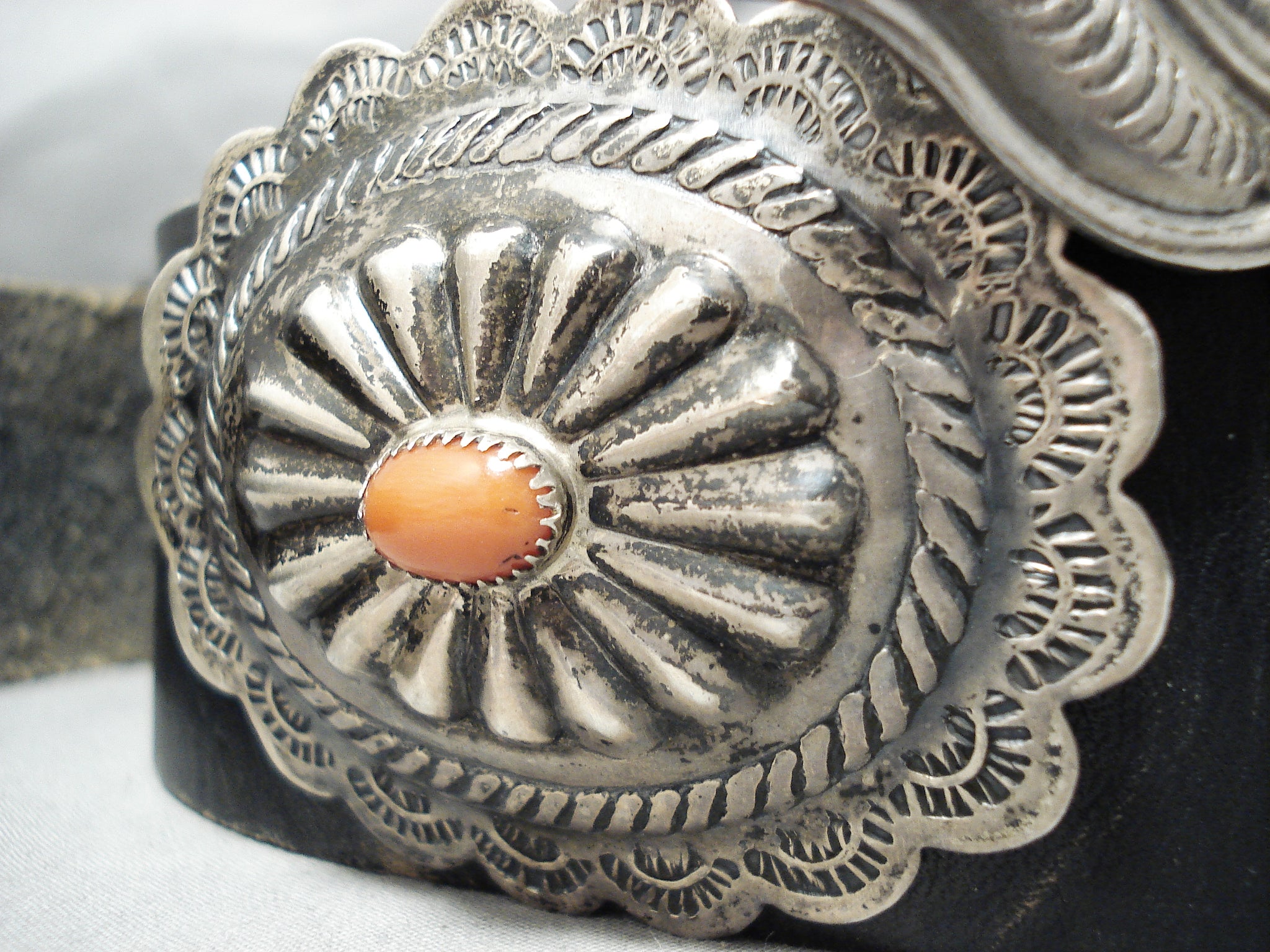 Vintage Genuine shops Coral and Nickel Silver Concho Belt