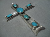 Marvelous Vintage Native American Navajo Domed Turquoise Sterling Silver Cross Pendant-Nativo Arts