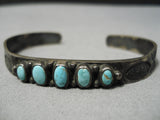Early 1900's Vintage Native American Navajo Early Carico Lake Turquoise Sterling Silver Bracelet-Nativo Arts