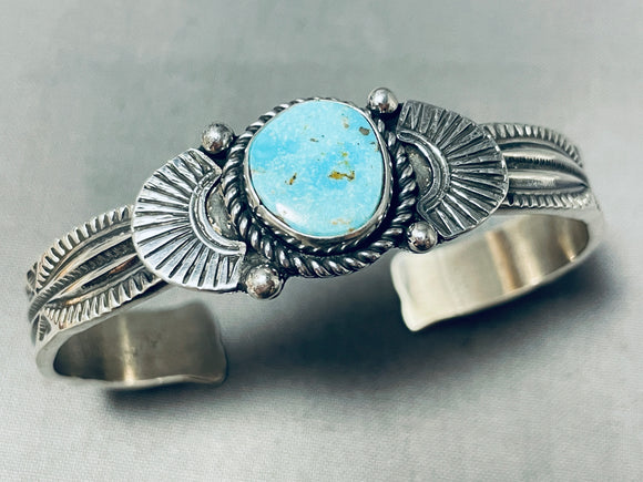 Exceptional Native American Navajo Kingman Turquoise Sterling Silver Bracelet G.hale-Nativo Arts