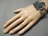 Important Vintage Native American Navajo Last Chance Turquoise Sterling Silver Bracelet Old-Nativo Arts