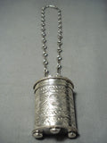 Rare Heavy Trinket Box Native American Navajo Turquoise Sterling Silver Necklace-Nativo Arts