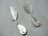 Unique Native American Navajo Royston Turquoise Sterling Silver Feather Earrings-Nativo Arts