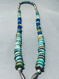Native American Unique Vintage Navajo Turquoise Sterling Silver Coin Necklace-Nativo Arts