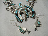 Vintage Zuni Native American Turquoise Sterling Silver Squash Blossom Necklace-Nativo Arts