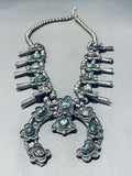 Rare Bisbee Turquoise Vintage Native American Navajo Sterling Silver Squash Blossom Necklace-Nativo Arts