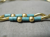 Solid 14k Gold Vintage Native American Turquoise Heishi Bracelet-Nativo Arts