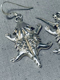 Wonderful Native American Navajo Sterling Silver Handcarved Toad Earrings-Nativo Arts