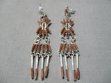 Exquisite Zuni Coral Sterling Silver Earrings Native American-Nativo Arts