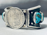 Native American Breathtaking Vintage Old Kingman Turquoise Sterling Silver Dollar Bracelet-Nativo Arts