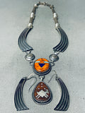 One Of The Most Artisitc Native American Navajo Turquoise Sterling Silver Petroglyph Necklace-Nativo Arts