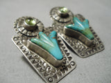 Huge Detailed Vintage Native American Navajo Turquoise Sterling Silver Cactus Earrings-Nativo Arts