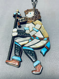 Important Big Vintage Native American Navajo Turquoise Ceremoy Dancer Sterling Silver Necklace-Nativo Arts