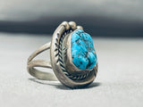 Signed Vintage Native American Navajo Turquoise Sterling Silver Ring Old-Nativo Arts