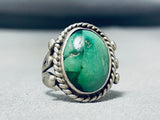 Rare Old Vintage Native American Navajo Green Turquoise Sterling Silver Ring-Nativo Arts