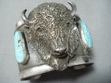 Incredible San Felipe Turquoise Sterling Silver Buffalo Bracelet-Nativo Arts