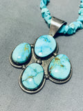 Breathtaking Vintage Native American Navajo 4 Morenci Kingman Turquoise Sterling Silver Necklace-Nativo Arts