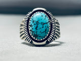 Signed Vintage Native American Navajo Spiderweb Turquoise Sterling Silver Ring-Nativo Arts