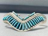 Waving Needle Turquoise Vintage Native American Navajo Sterling Silver Bracelet Cuff-Nativo Arts