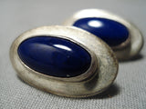 Magnificent Vintage Navajo Lapis Sterling Silver Native American Earrings Old-Nativo Arts