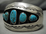 Amazing Vintage Native American Navajo Deepset Turquoise Sterling Silver Bracelet Old-Nativo Arts