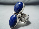 Stunning Signed Navajo Native American Lapis Sterling Silver Ring-Nativo Arts