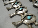 Authentic Vintage Native American Navajo Turquoise Sterling Silver Squash Blossom Necklace-Nativo Arts