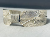 Completely Hand Tooled Vintage Native American Navajo Sterling Silver Feather Bracelet-Nativo Arts