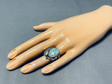 Sensational Native American Navajo 8 Turquoise Sterling Silver Leaf Ring-Nativo Arts