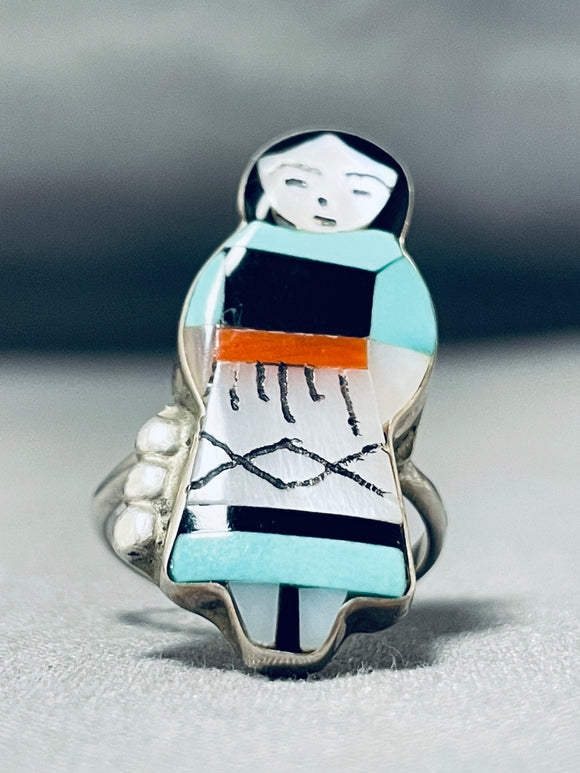 Women Of Turquoise Vintage Native American Zuni Coral Sterling Silver Inlay Ring-Nativo Arts