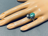 Amazing Earlier Hand Carved Vintage Native American Navajo Green Turquoise Sterling Silver Ring-Nativo Arts
