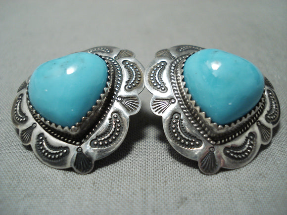 Vintage Native American outlet Earrings Blue Turquoise Sterling Silver Navajo Earrings Stylized Bird Pierced Earrings 7/8