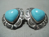 Incredible Vintage Native American Navajo Turquoise Heart Sterling Silver Earrings-Nativo Arts