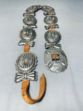 1920's/30's Vintage Native American Navajo Hand Tooled Sterling Silver Concho Belt-Nativo Arts