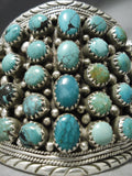 One Of Biggest Best Vintage Native American Navajo Green Blue Turquoise Sterling Silver Bracelet-Nativo Arts