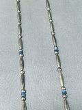 Rare Vintage Native American Navajo Lapis Tubule Sterling Silver Necklace-Nativo Arts