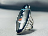 Cosmic Native American Navajo Turquoise Coral Sterling Silver Sunface Ring-Nativo Arts