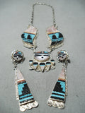Astonishing Vintage Native American Zuni Turquoise Sterling Silver Necklace & Earring Set Old-Nativo Arts