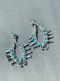 Interesting Native American Navajo Turquoise Sterling Silver Squash Earrings-Nativo Arts