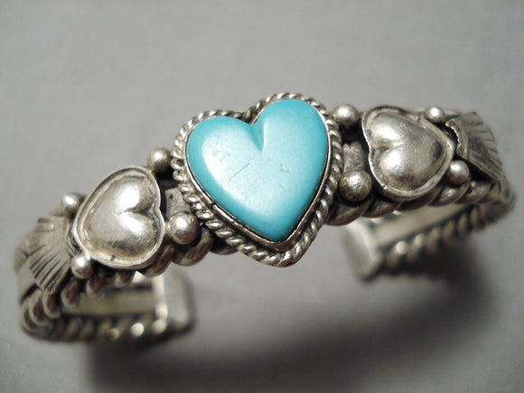 Important Vintage Native American Navajo Heart Turquoise Sterling Silver Dave Reeves Bracelet-Nativo Arts