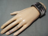 Thick Heavy Detailed Vintage Native American Navajo Hand Beaded Sterling Silver Bracelet-Nativo Arts