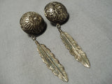 Wonderful Vintage Native American Navajo Feather Sterling Silver Earrings-Nativo Arts