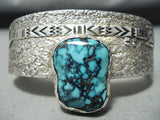 Vivid Yei Vintage Native American Navajo Blue Wind Turquoise Sterling Silver Bracelet-Nativo Arts