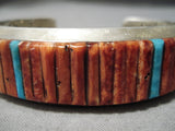 Detailed Native American Navajo Turquoise Spiny Oyster Sterling Silver Thicker Bracelet-Nativo Arts